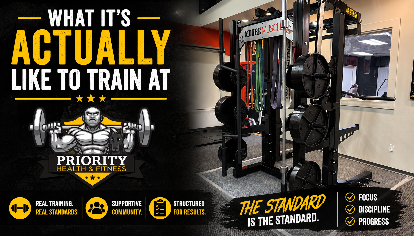 What it’s like to train at Priority Health and Fitness featuring monolift and strength training equipment in Odenton Maryland gym