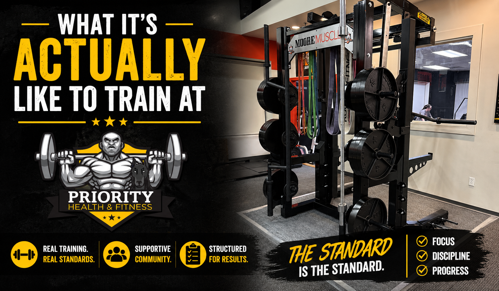What it’s like to train at Priority Health and Fitness featuring monolift and strength training equipment in Odenton Maryland gym