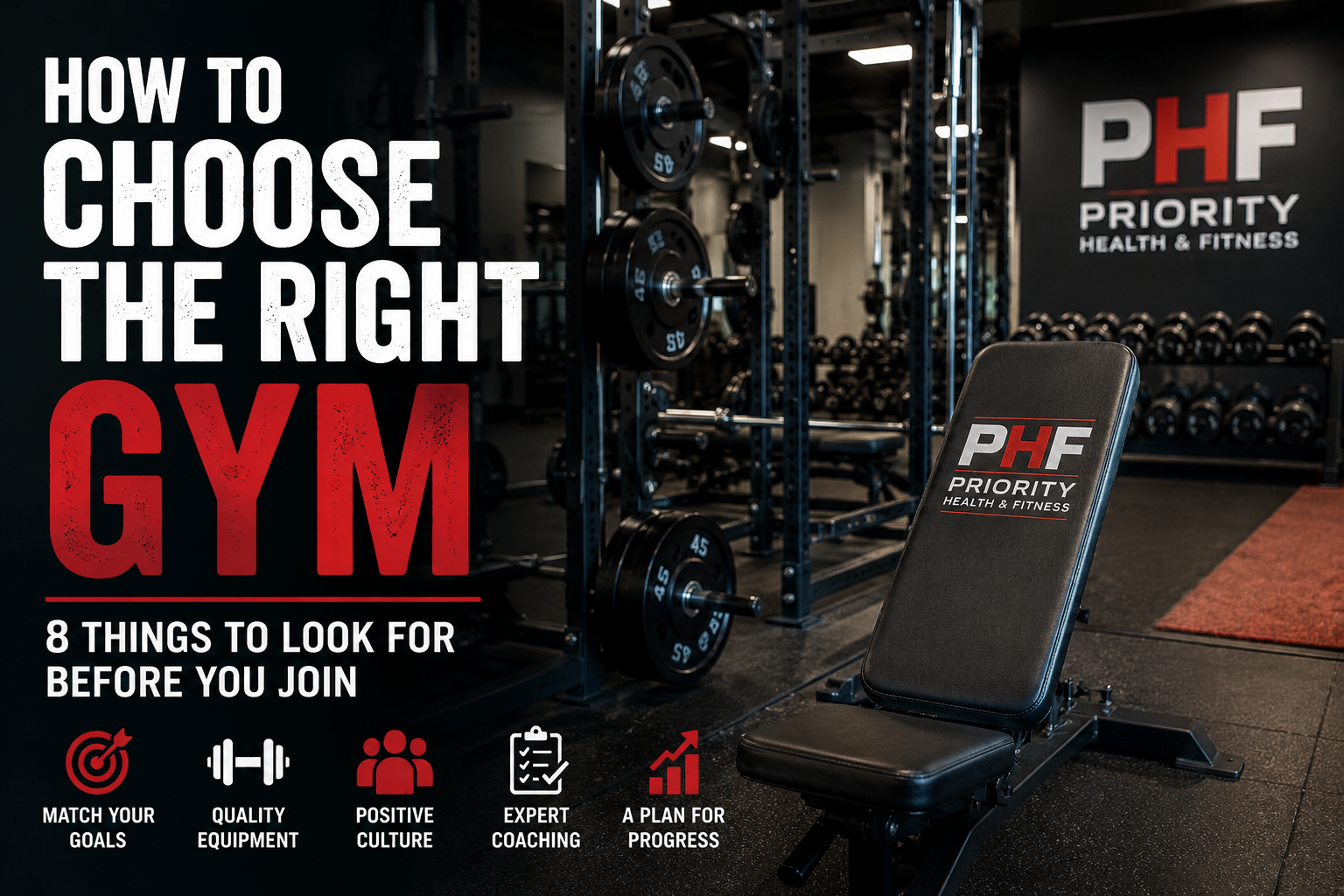 Priority Health & Fitness strength training gym featuring premium equipment and tips for choosing the right gym.