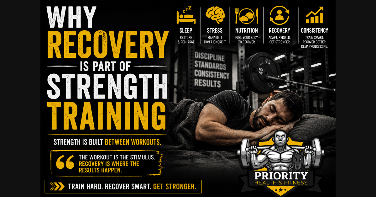 Recovery is part of strength training featured image highlighting sleep, nutrition, stress management, and recovery for long-term strength development