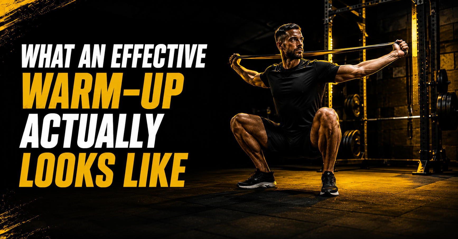 What an Effective Warm-Up Actually Looks Like featured image showing an athlete doing a resistance band warm-up movement in a private strength training gym at Priority Health & Fitness